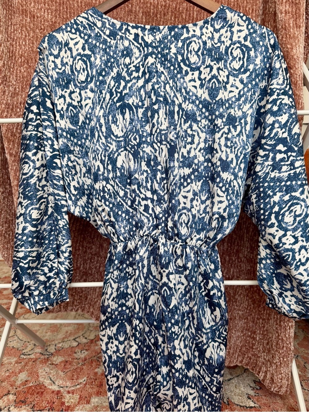 Abercrombie & Fitch Blue and White Printed Long-Sleeve Romper